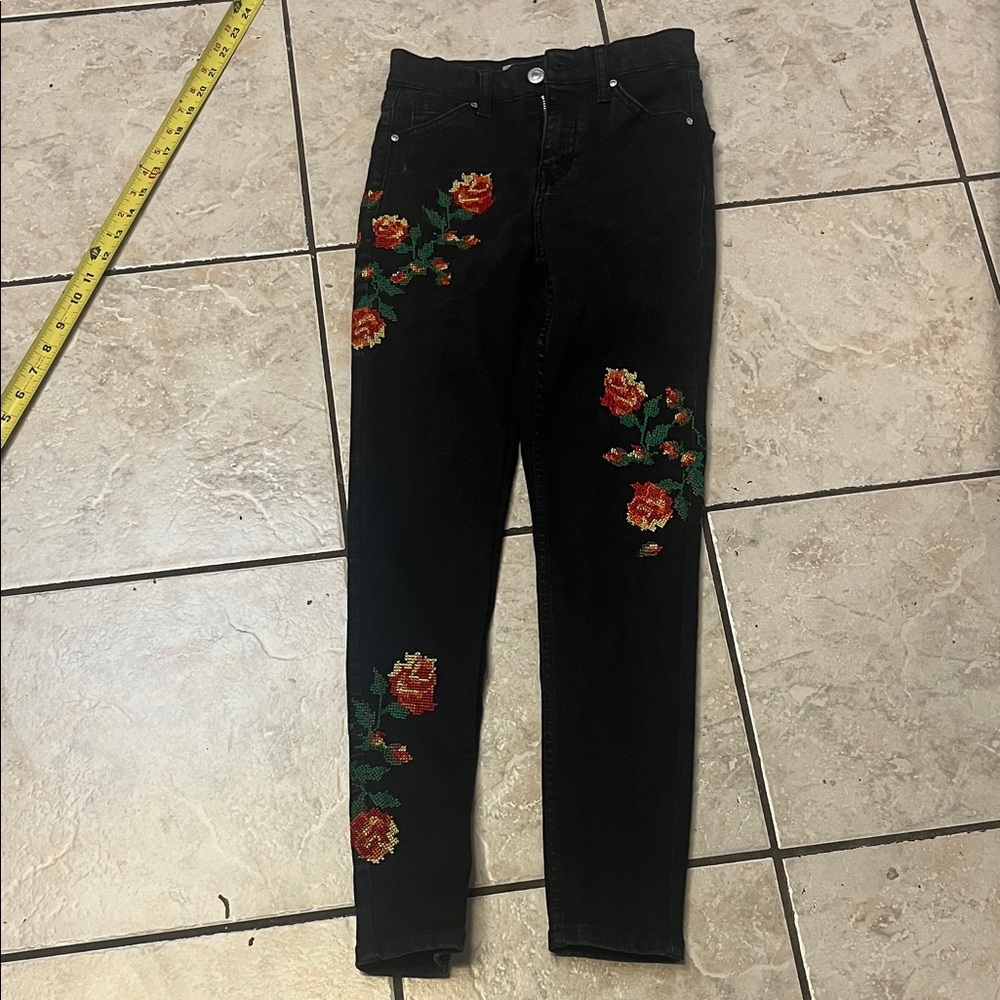 Top shop black embroidered JAMIE jeggings 0
